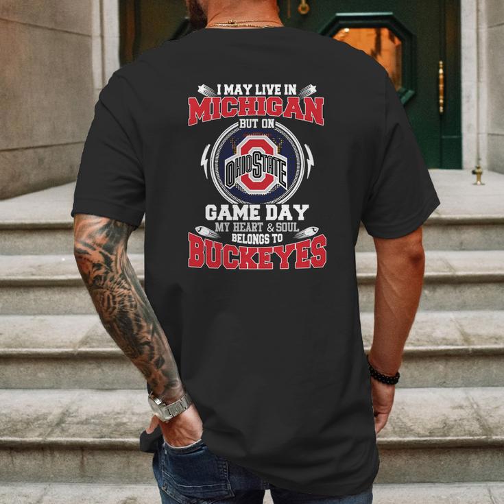 I May Live In Michigan But On Ohiostate Game Day Buckeyes Mens Back Print T-shirt Gifts for Men