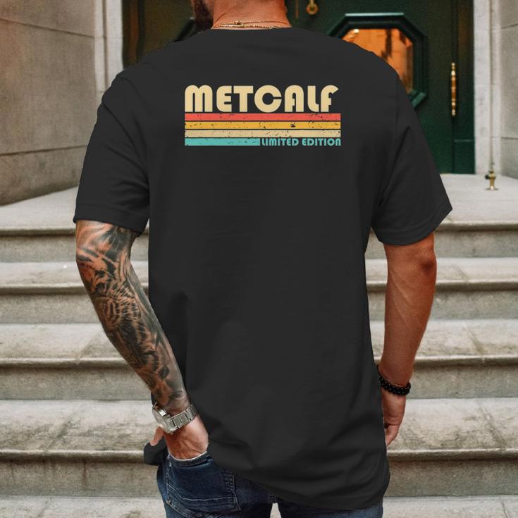 Metcalf Surname Funny Retro Vintage 80S 90S Mens Back Print T-shirt Gifts for Men