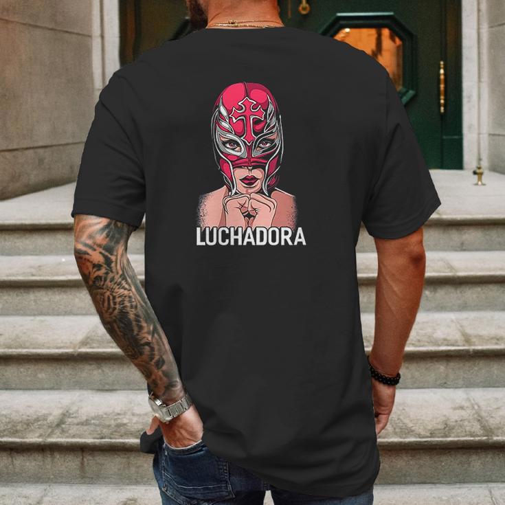 Mexican Female Wrestler Chingona Lucha Libre Luchadora Mens Back Print T-shirt Gifts for Men