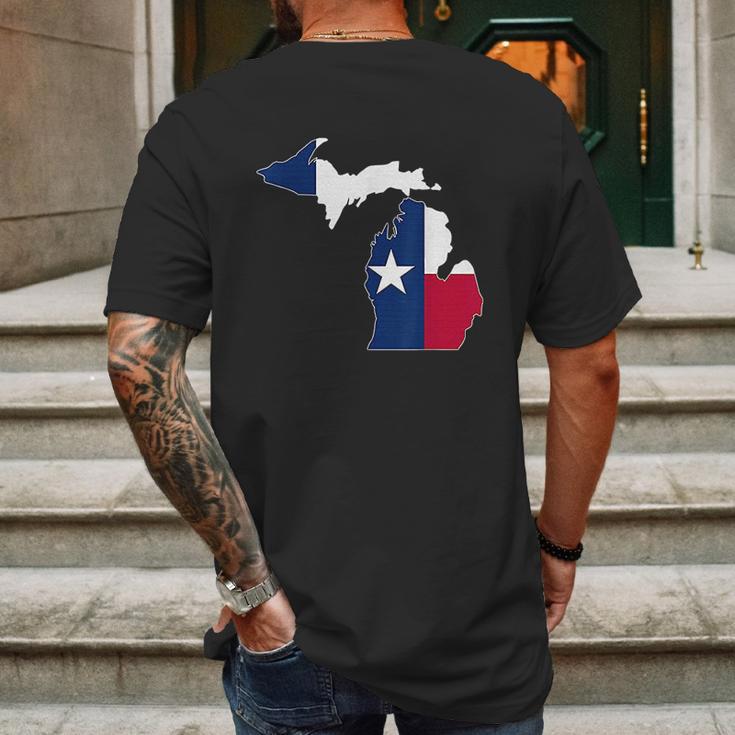 Michigan State Map Texas Flag Mens Back Print T-shirt Gifts for Men