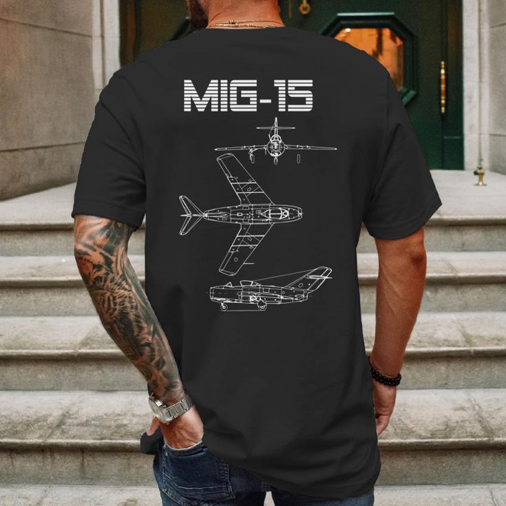 Mig-15 Soviet Plane Warbird Blueprint Schematics Diagram Mens Back Print T-shirt Gifts for Men