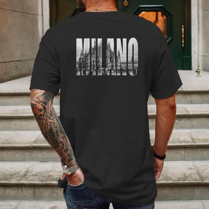 Milano Duomo Black And White Logo Image Mens Back Print T-shirt Gifts for Men