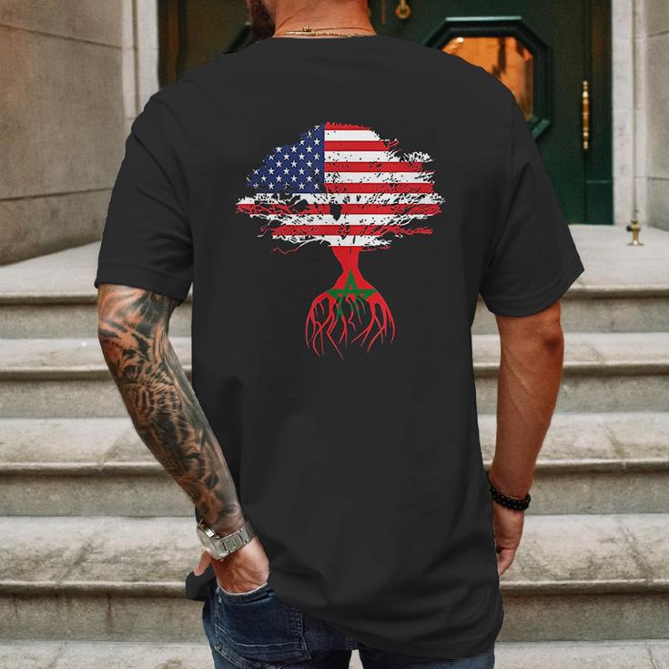 Moroccan Roots American Flag Morocco Gifts Mens Back Print T-shirt Gifts for Men