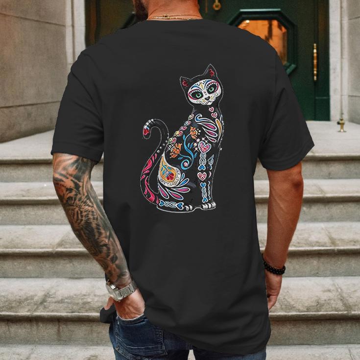 Mosaic Skull Day Of The Dead Cat Art Gift Mens Back Print T-shirt Gifts for Men