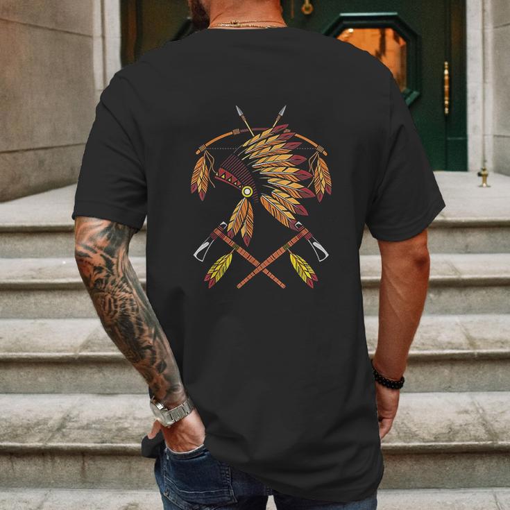 Native American War Bonnet Bow Arrows Feathers And Tomahawk Mens Back Print T-shirt Gifts for Men