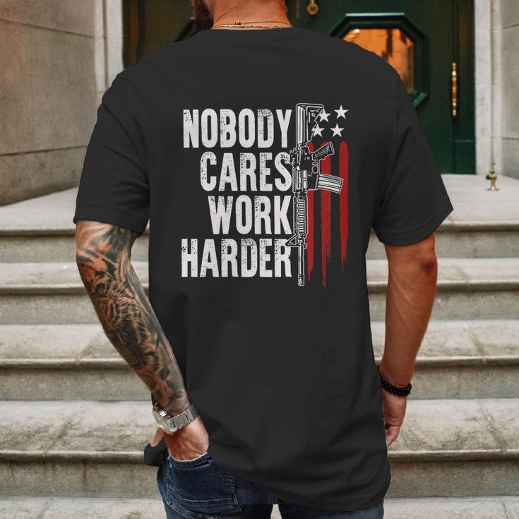 Nobody Cares Work Harder Ar15 Owner American Flag Mens Back Print T-shirt Gifts for Men