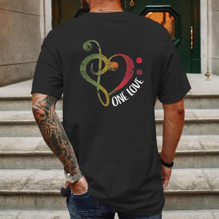 One Love Treble Bass Clef Heart Reggae Musician Mens Back Print T-shirt Gifts for Men