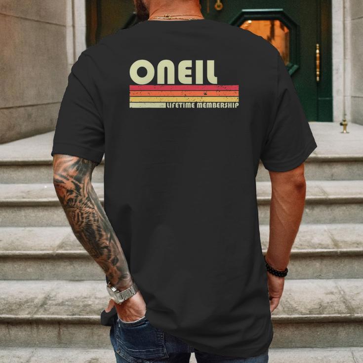 Oneil Surname Funny Retro Vintage 80S 90S Birthday Reunion Mens Back Print T-shirt Gifts for Men