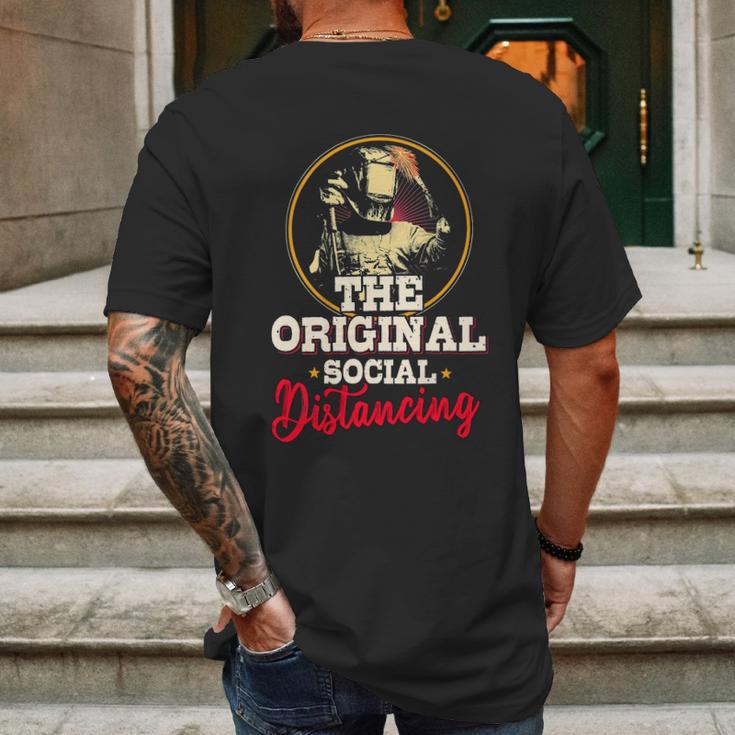 The Original Social Distancing Welder Mens Back Print T-shirt Gifts for Men