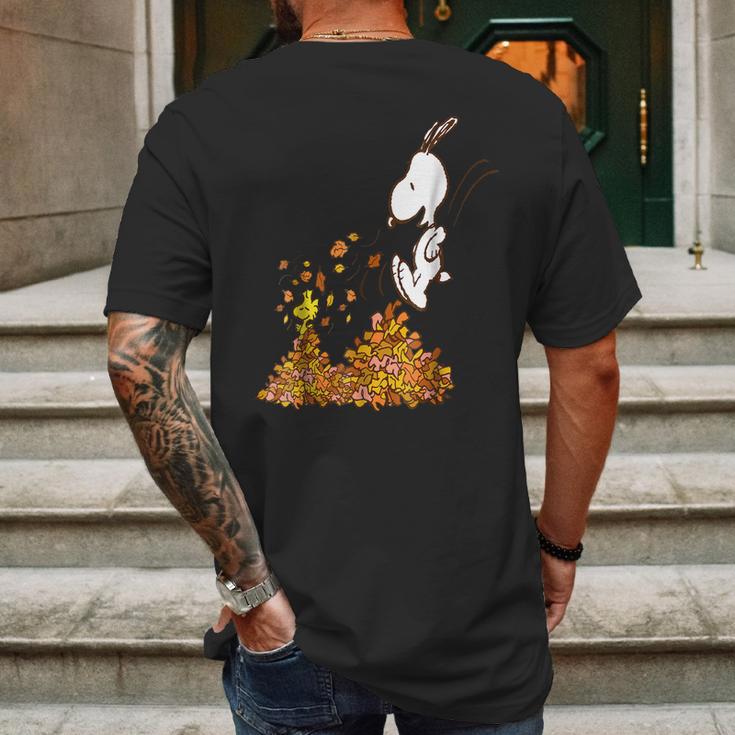 Peanuts Snoopy Jumping Into Leaf Autumn Shirt Mens Back Print T-shirt Gifts for Men