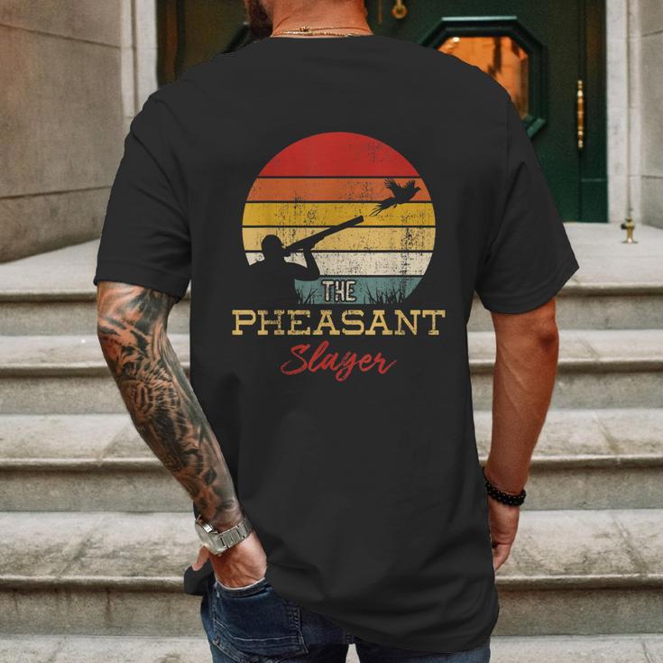 Pheasant Slayer Flying Bird Hunter Shooting Hunting Mens Back Print T-shirt Gifts for Men