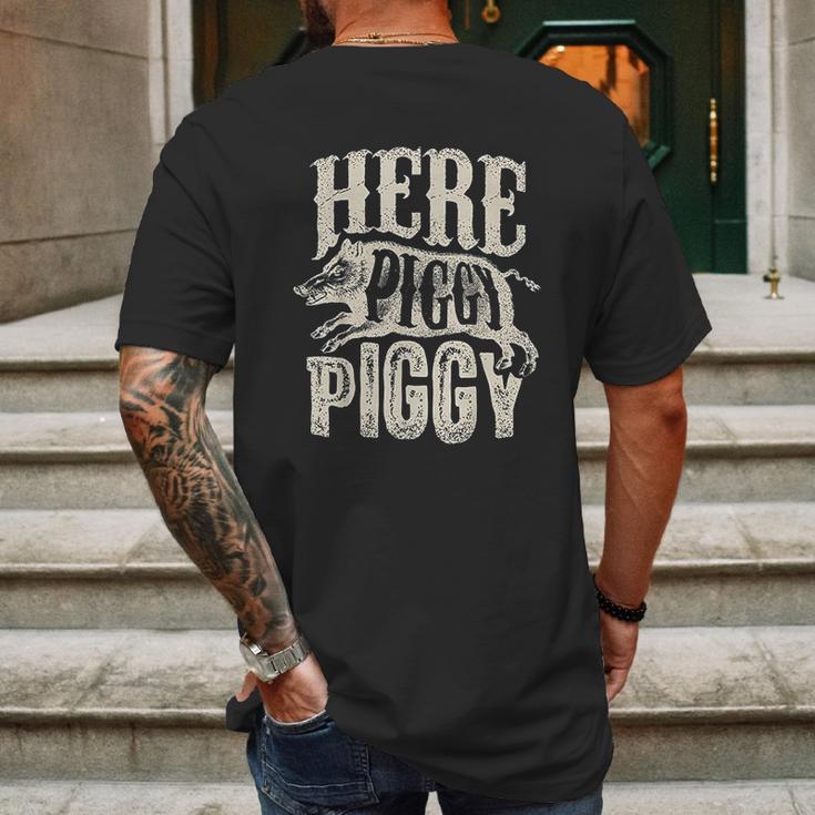 Here Piggy Piggy Boar Hunting Vintage Pig Hog Hunter Mens Back Print T-shirt Gifts for Men