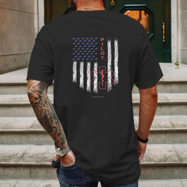 Pilot Ems Helicopter Star Of Life American Flag Mens Back Print T-shirt Gifts for Men