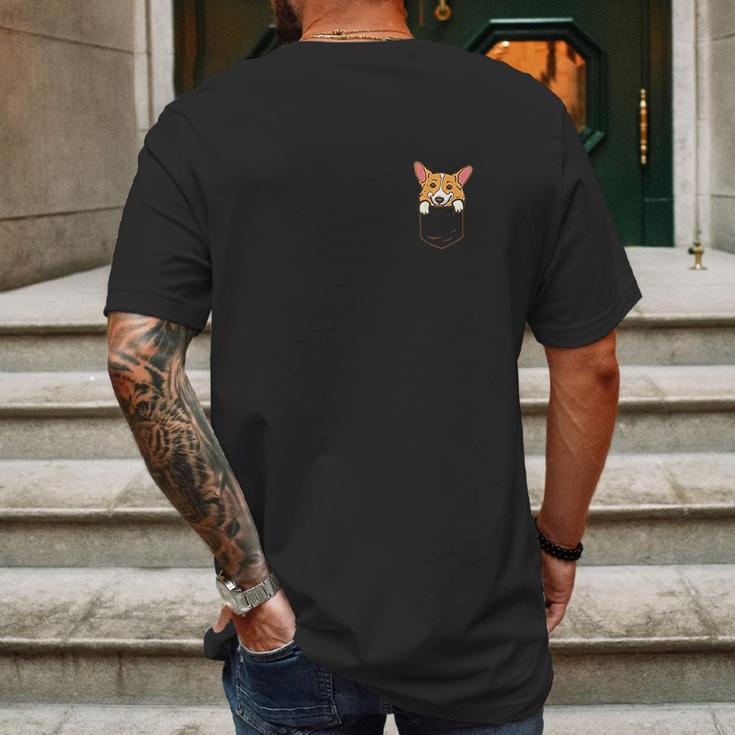 Pocket Welsh Corgi Cute Puppy Face Dog Lover Pet Owner Gift Mens Back Print T-shirt Gifts for Men