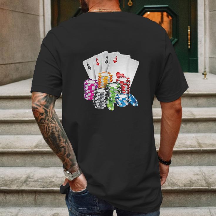 Poker King Queen Card Casino Chip Gambling Mens Back Print T-shirt Gifts for Men