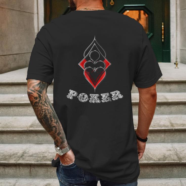 Poker Spades Hearts Diamonds Club Shiny Bling Overlap Mens Back Print T-shirt Gifts for Men