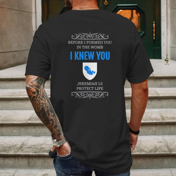 Prolife Jeremiah 1 5 Before I Formed You I Knew You Mens Back Print T-shirt Gifts for Men