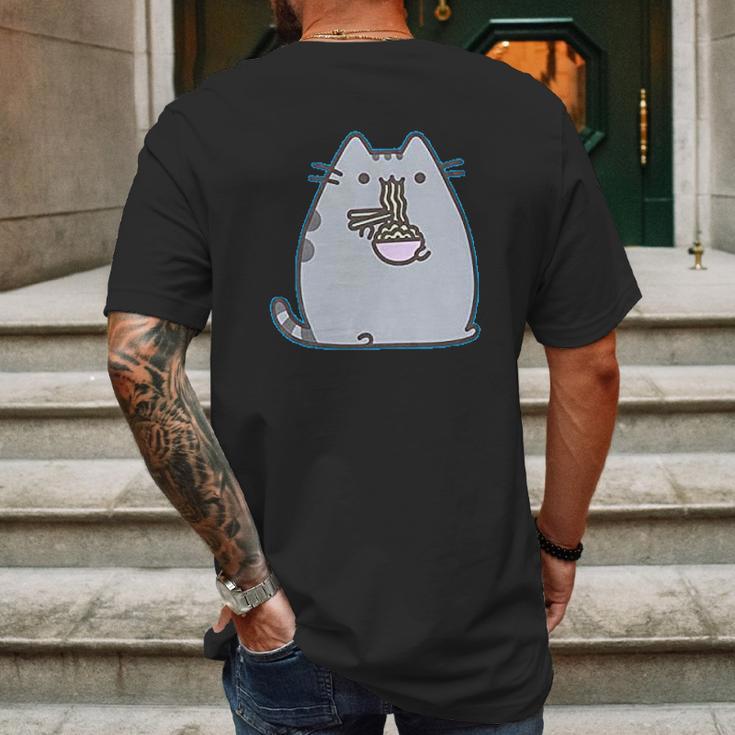 Pusheen The Cat Eating Noodles Mens Back Print T-shirt Gifts for Men