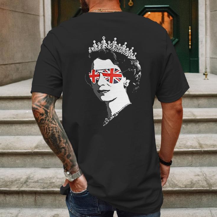 Queen Elizabeth Ii Sunglasses British Crown Union Jack Meme Mens Back Print T-shirt Gifts for Men