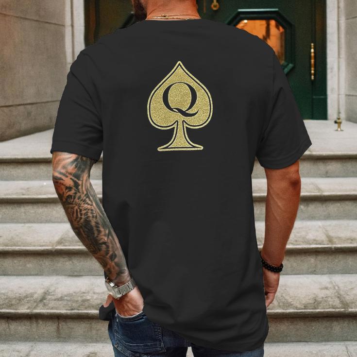 Queen Of Spades With Qos Symbol Mens Back Print T-shirt Gifts for Men