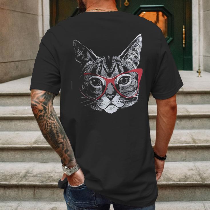 Red Linda Glasses Cat Sassy Funny Kitty Belcher Cute Mens Back Print T-shirt Gifts for Men