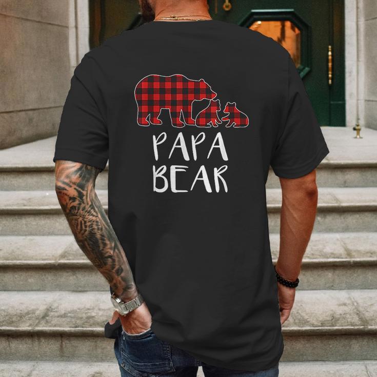 Red Plaid Papa Bear Two Cubs Matching Buffalo Pajama Xmas Mens Back Print T-shirt Gifts for Men