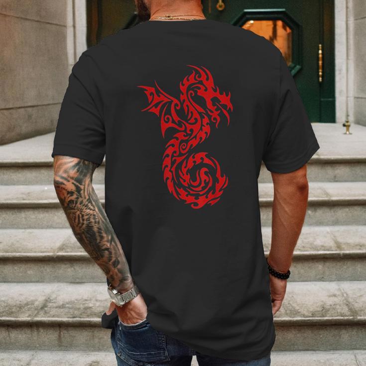 Red Tribal Dragon Chinese Firedrake Art Print Mens Back Print T-shirt Gifts for Men