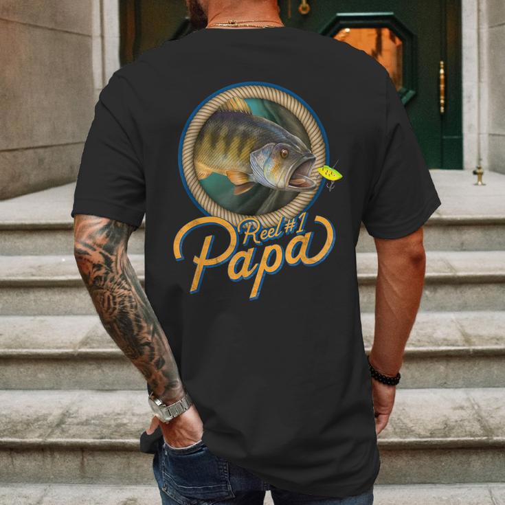 Mens Reel 1 Papa Best Father Dad Fishing Mens Back Print T-shirt Gifts for Men