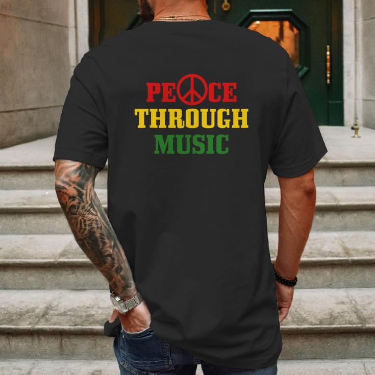 Reggae Music Peace Through Music Rastafari Rasta Geschenk Mens Back Print T-shirt Gifts for Men