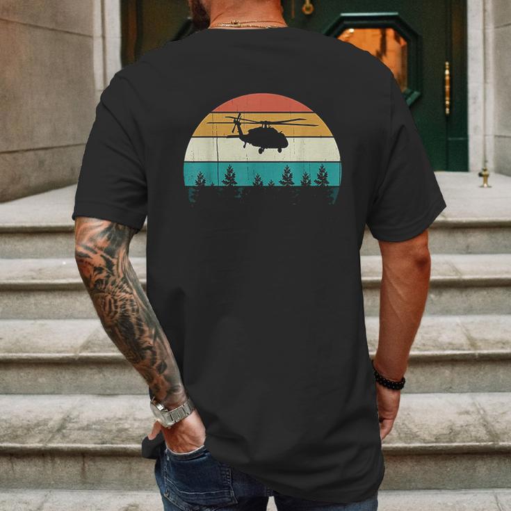 Retro Black Hawk Helicopter Pilot Vintage Sunset Mens Back Print T-shirt Gifts for Men