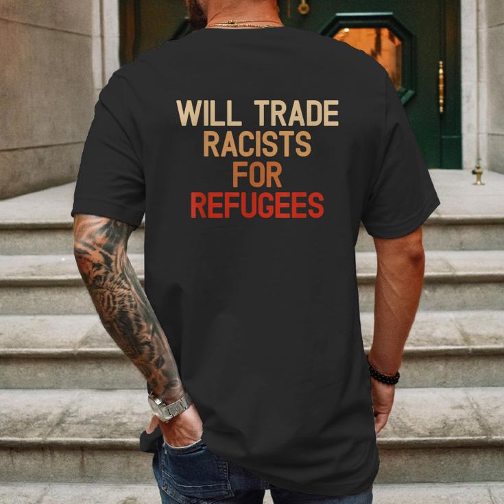 Retro Vintage Will Trade Racists For Refugees Antitrump Mens Back Print T-shirt Gifts for Men