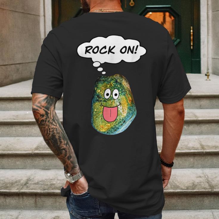 Rock On Funny Rockhound Geology Rockhounding Mens Back Print T-shirt Gifts for Men