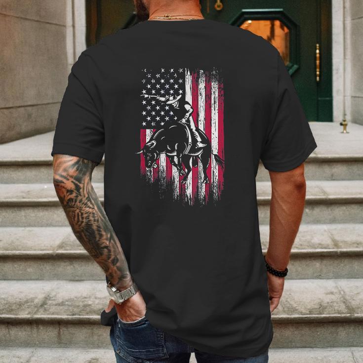 Rodeo Bull Rider Patriotic American Flag Cowboys Mens Back Print T-shirt Gifts for Men