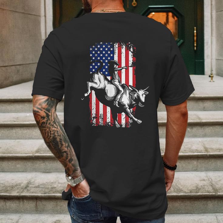 Rodeo Bull Rider Patriotic American Usa Flag For Cowboys Mens Back Print T-shirt Gifts for Men