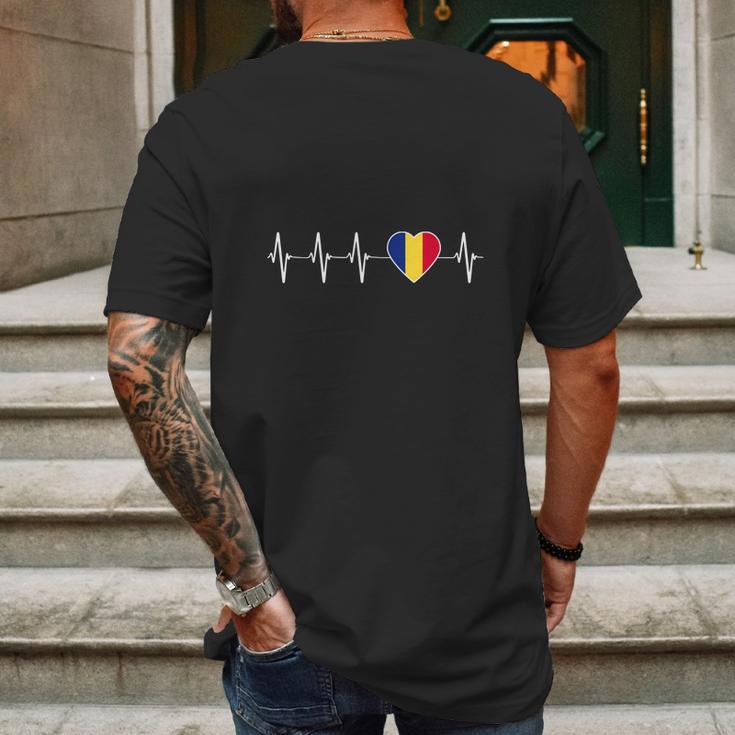 Romanian Heartbeat I Love Romania Heart Flag Mens Back Print T-shirt Gifts for Men