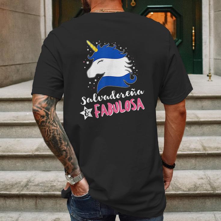 Salvadoran Flag El Salvador Unicornio Mens Back Print T-shirt Gifts for Men