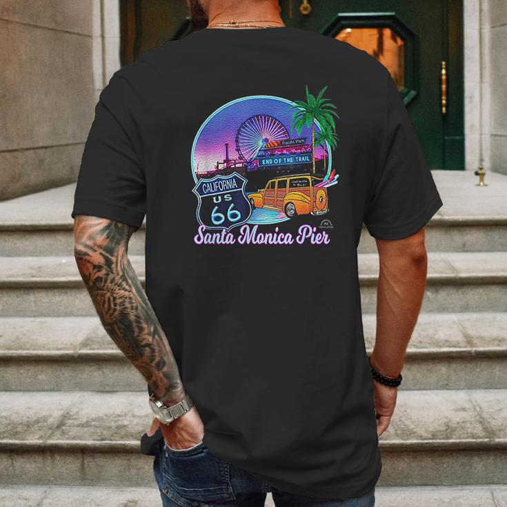 Santa Monica Pier Us Route 66 End Pacific Ocean Souvenir Mens Back Print T-shirt Gifts for Men