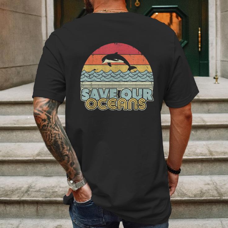 Save Our Oceans Dolphin Retro Style Climate Change Mens Back Print T-shirt Gifts for Men