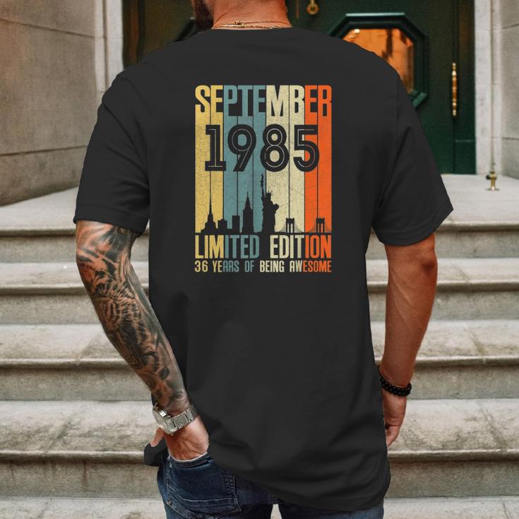 September 1985 36 Birthday 36 Years Old 1985 Birthday Vintage Mens Back Print T-shirt Gifts for Men