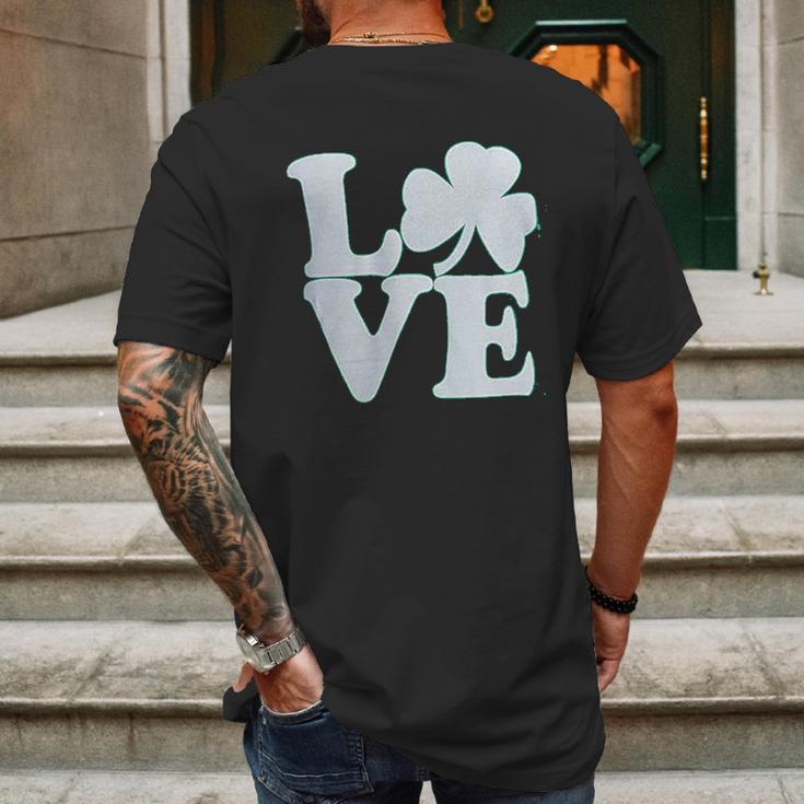 Shamrock Love Funny St Pats Paddy Patrick Pattys Green Heart Cute Mens Back Print T-shirt Gifts for Men