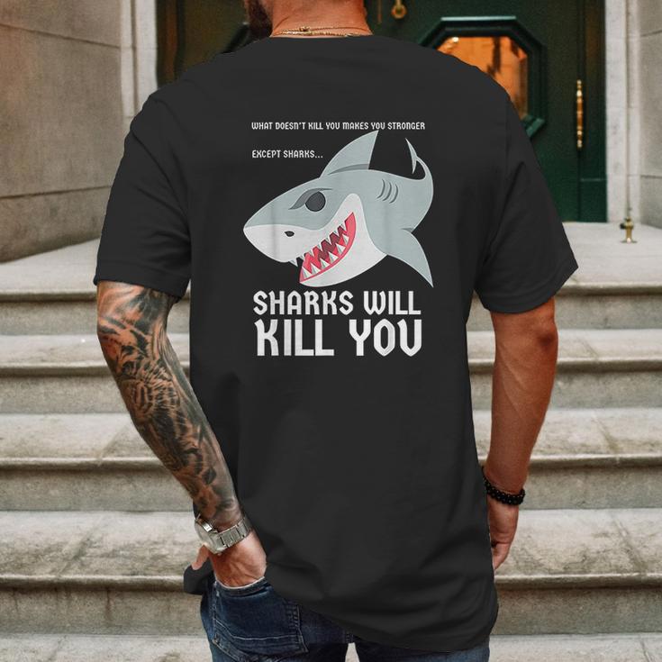 Sharks Will Kill You Funny Fun Emoji Stuff Gift Mens Back Print T-shirt Gifts for Men