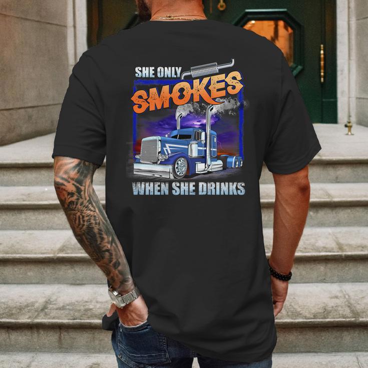 She Only Smokes When She Drinks Mens Back Print T-shirt Gifts for Men