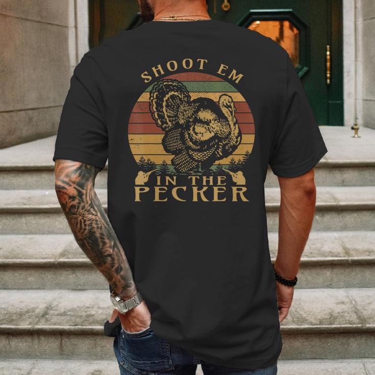 Shoot Em In The Pecker Funny Turkey Hunting T-Shirt Mens Back Print T-shirt Gifts for Men