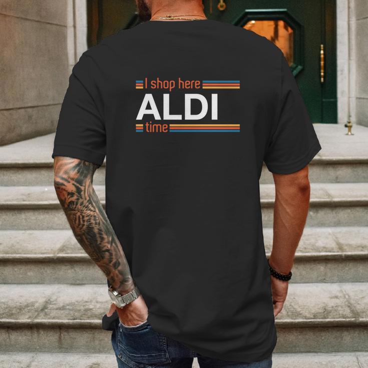 I Shop Here Aldi Time Mens Back Print T-shirt Gifts for Men