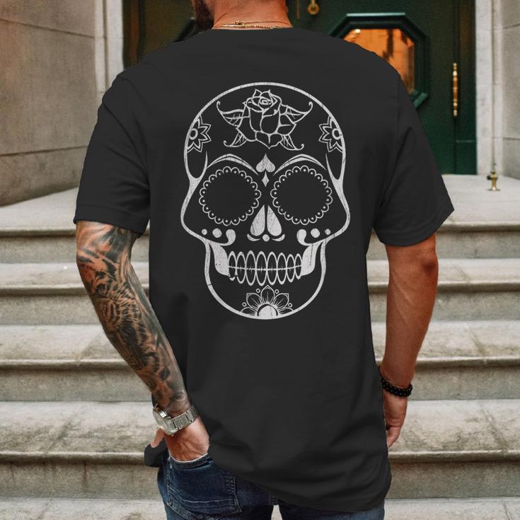 Simple Day Of The Dead - Sugar Skull Mens Back Print T-shirt Gifts for Men