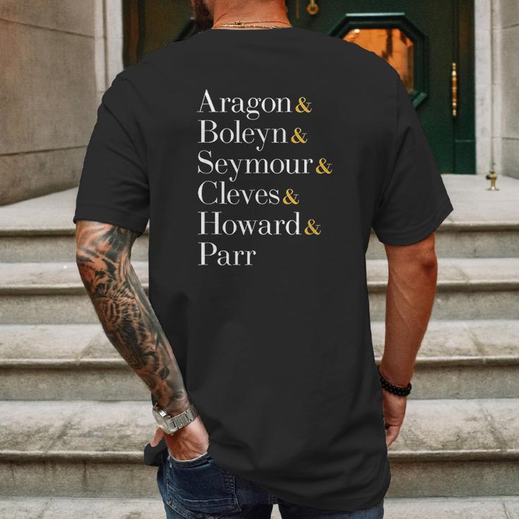 Six Wives Of Henry Viii Aragon Boleyn Seymour Cleves Mens Back Print T-shirt Gifts for Men