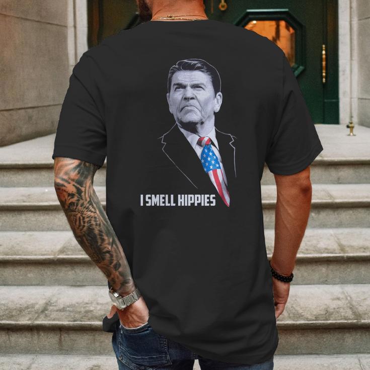 I Smell Hippies Funny Ronald Reagan Conservative Merica Usa Mens Back Print T-shirt Gifts for Men