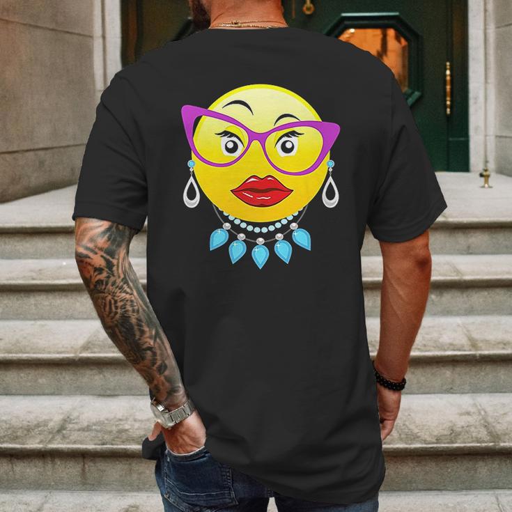 Smiling Emojis Lady Bling Face Glasses Costume Mens Back Print T-shirt Gifts for Men