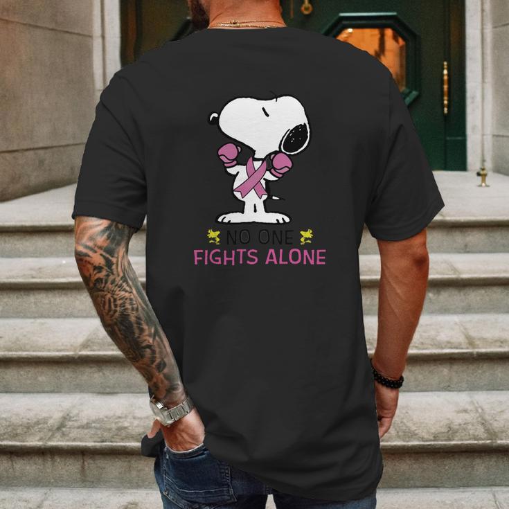 Snoopy No One Fights Alone Breast Cancer Awareness Shirt Mens Back Print T-shirt Gifts for Men