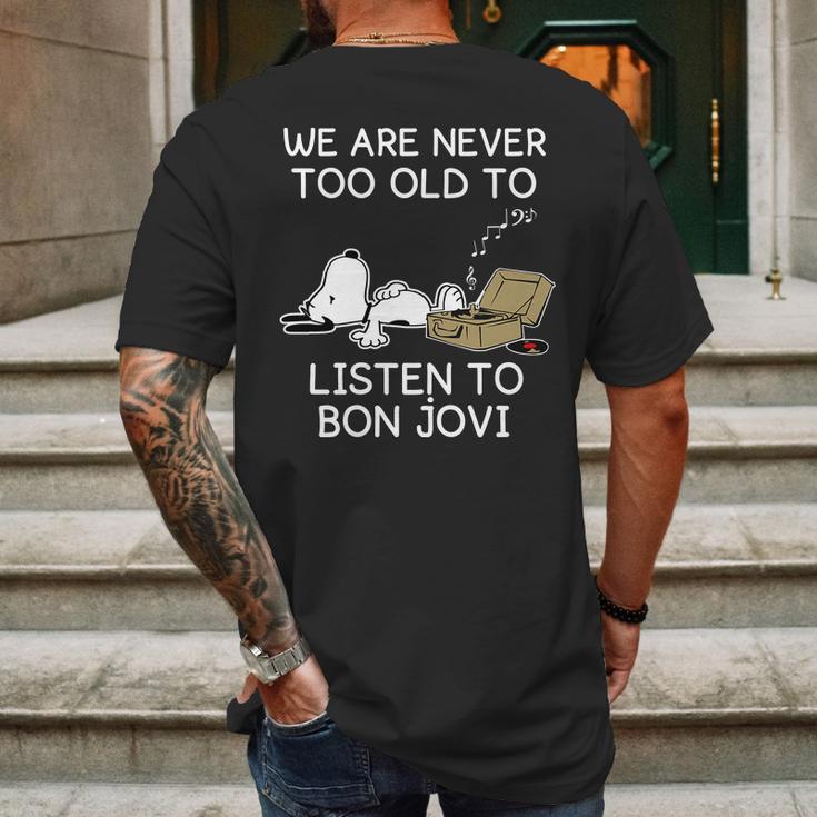 Snoopy We Are Never Too Old To Listen To Bon Jovi Mens Back Print T-shirt Gifts for Men